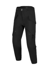 Alpinestars Juggernaut V2 Drystar Pants, Black urban motorcycle riding pants, waterproof textile construction with magnetic buckle and cargo pockets