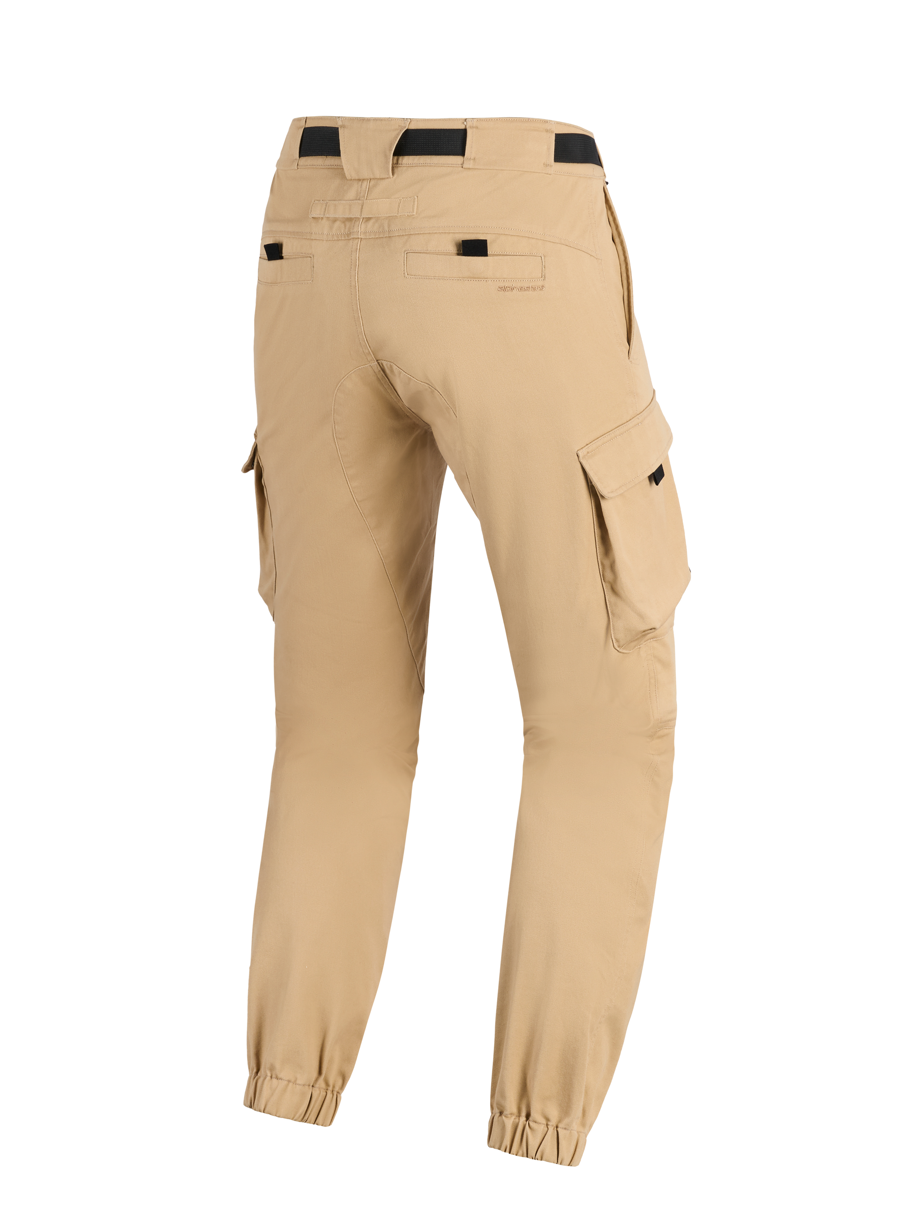 Alpinestars Flex-AST Cargo Pants - Short, Urban Motorcycle Pants, Light Beige, back view showing side cargo pockets, elasticated ankle cuffs, and rear pockets with black accents, rugged contemporary design
