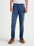 Alpinestars Flex-AST 7 Denim Pants, men's urban motorcycle riding jeans in light blue, front view worn by a model showcasing single-layer AA-rated stretch denim construction and everyday styling