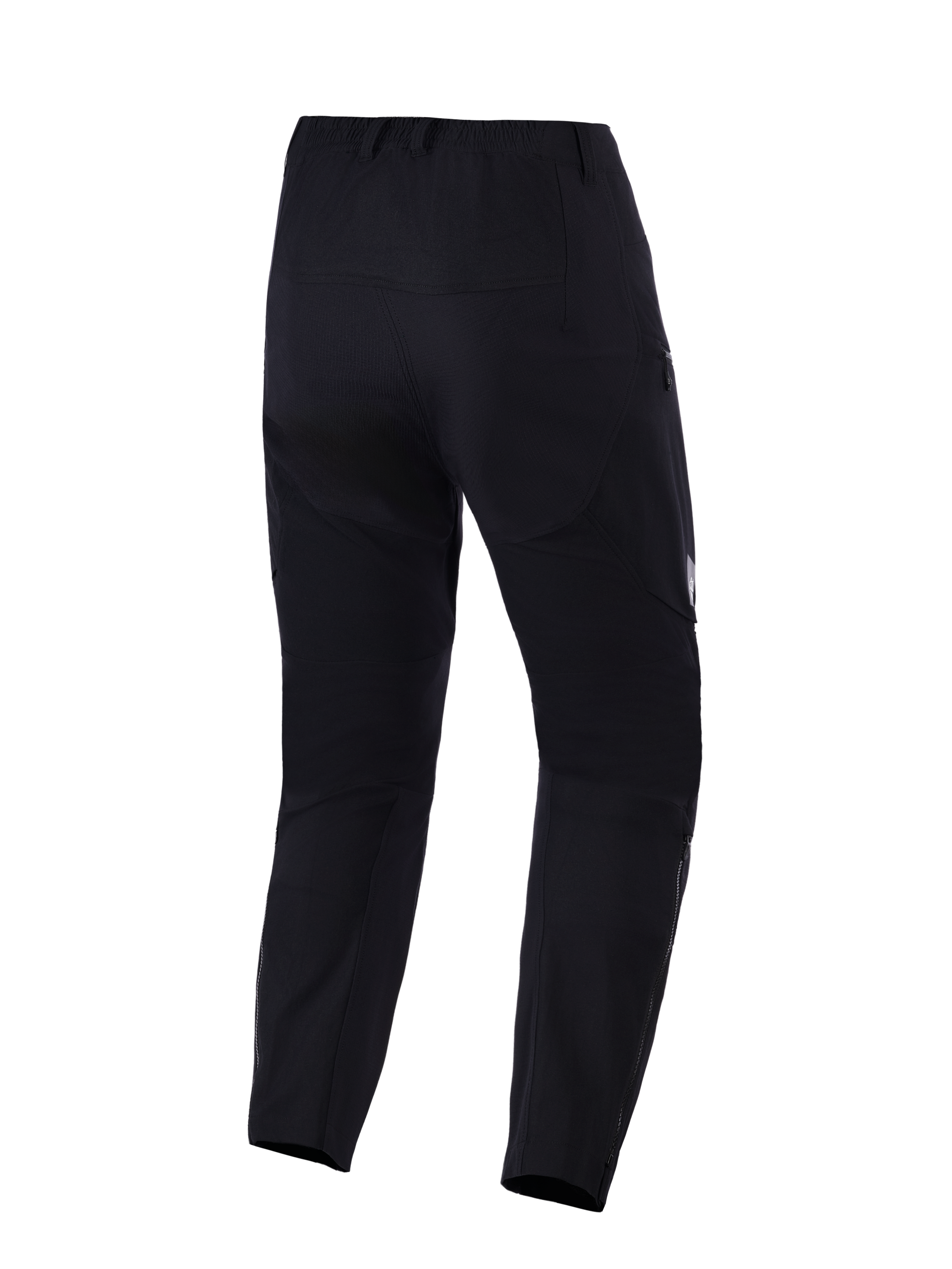 Alpinestars Flex-AST Explorer Pants, Adventure Motorcycle Pants, Black, back view showcasing lightweight stretch ripstop construction, reinforced seat, lower leg zippers, and zippered pockets for adventure riding.