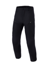Alpinestars Flex-AST Explorer Pants, Black Motorcycle Pants, adventure riding gear featuring stretch ripstop construction, zippered cargo pockets, ergonomic panelled design, and external knee armor pockets for performance touring