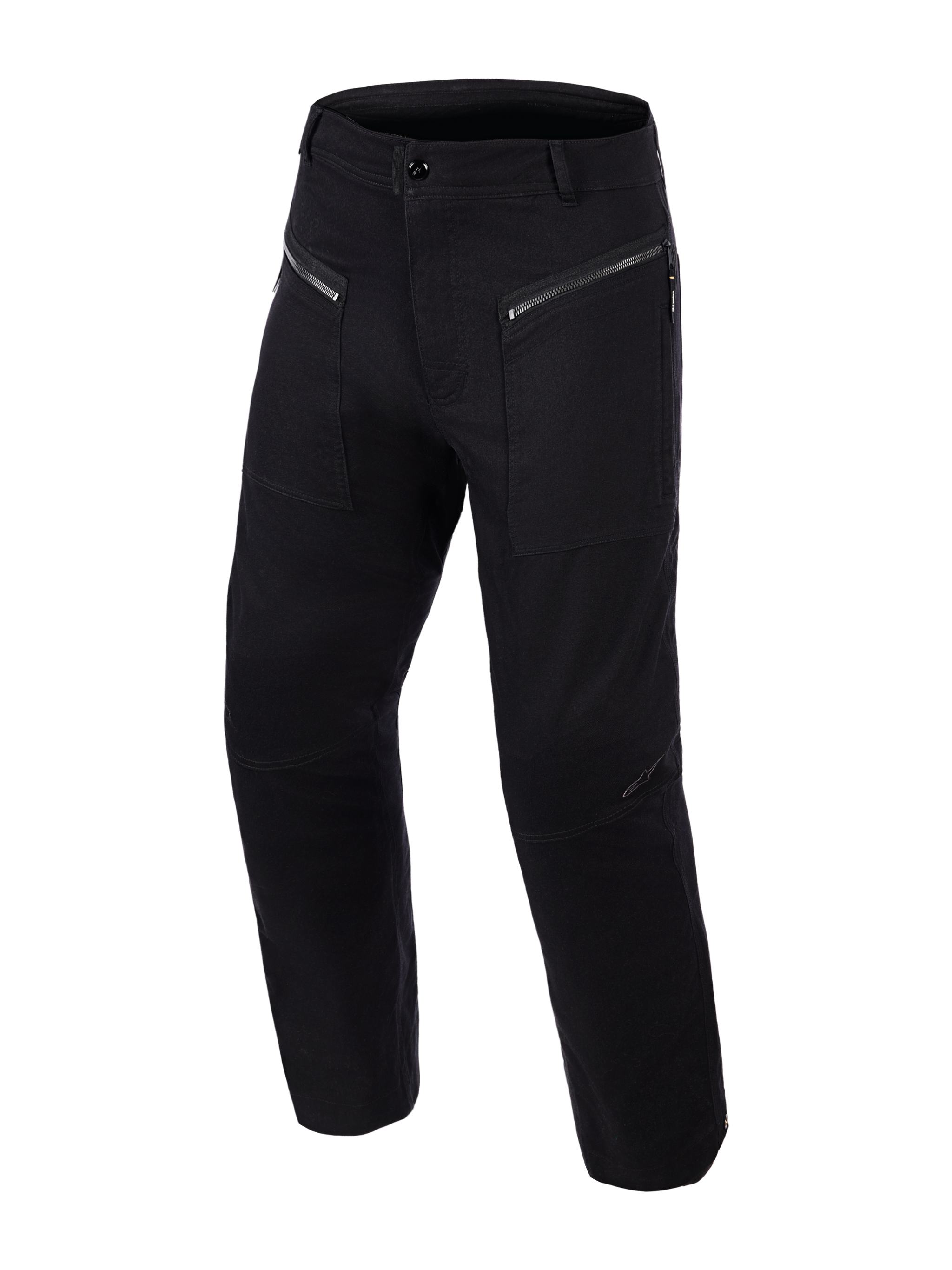 Alpinestars Flex-AST Canvas Pants, Urban Motorcycle Pants, Black, featuring zippered gusseted front pockets, ergonomic pre-shaped knees, stretch canvas textile, workwear-inspired design for urban riding