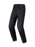 Alpinestars Flex-AST 5 Denim Pants in Black Washed, urban motorcycle riding jeans with a tapered fit, monolayer stretch denim construction, and classic five-pocket design, front three-quarter view
