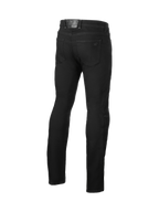 Alpinestars Cult-8 Stretch Denim Pants, men's black urban motorcycle jeans, rear view with CE certified knee armor.