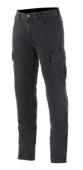 Alpinestars Barton Riding Cargo Pants, Motorcycle Urban Riding Pants, Rinse Plus Black, featuring cargo pockets with flaps, belt loops, and a tapered leg, casual stonewashed denim look with durable textile construction