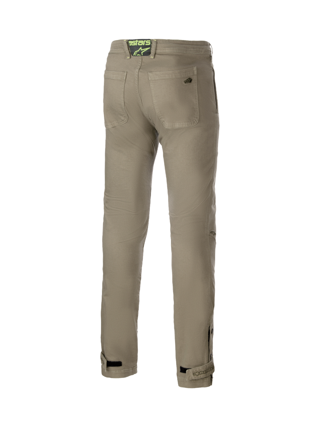 Alpinestars Stratos Regular Fit Tech Riding Pants, Military Green men's urban motorcycle trousers, back view in Cordura denim.
