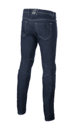 Alpinestars Radium V2 Denim Pants, Urban Riding Jeans, Rinse Blue, rear view showing five-pocket design, tapered leg, and dark denim material with contrast stitching
