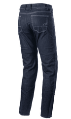Alpinestars Sektor Regular Fit Denim Pants, urban motorcycle pants, Dark Blue denim, rear view showing back pockets with light contrast stitching, small embroidered logo, and regular fit tapered design