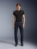 Alpinestars Copper V3 Denim Pants, Rinse Blue, worn by a model with a black base layer and sneakers, straight-leg motorcycle jeans, urban riding apparel featuring a regular comfort fit and classic five-pocket design
