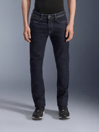 Alpinestars Copper V3 Denim Pants, Men's Urban Motorcycle Riding Jeans, Rinse Blue, stretch cotton denim construction with regular fit and straight leg cut, front view on model.