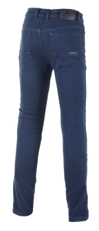 Alpinestars Cerium Tech Stretch Riding Denim, Motorcycle Riding Jeans, Rinse Blue, Rear view showing slim-fit technical denim, classic back pockets, and branded leather patch on the waistband