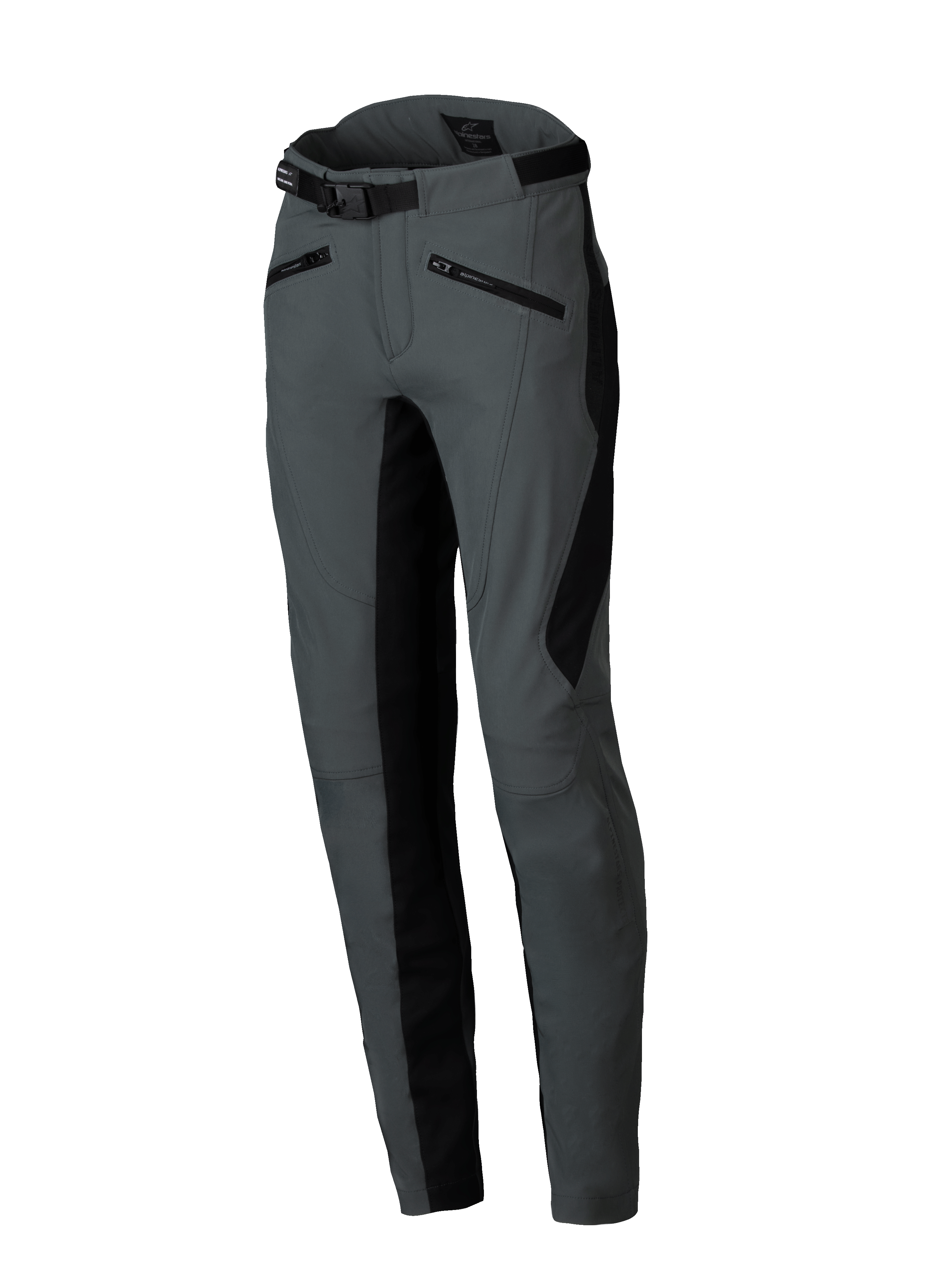 Alpinestars Alamosa Women's Pants, Urban Gray and black softshell motorcycle pants with slim fit and adjustable waist belt.