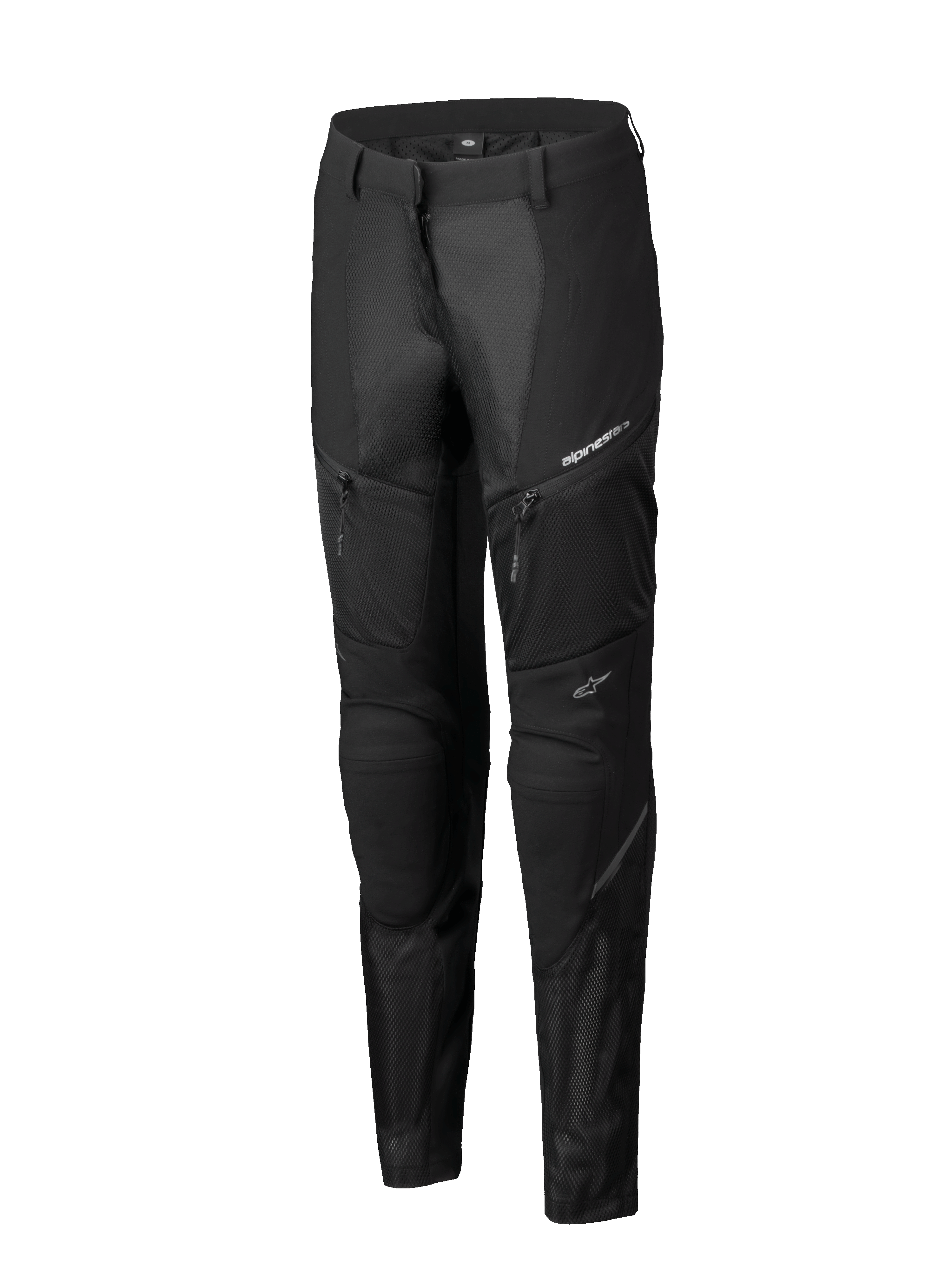 Alpinestars Stella Troop-Air Pants, Women's Motorcycle Pants, Black, featuring extensive mesh ventilation panels, zippered pockets, and technical sports-fit design with white Alpinestars logos