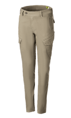Alpinestars Caliber Women's Tech Riding Denim, Motorcycle Riding Pants, Military Green, combat style featuring angled cargo pockets, slim tapered fit, belt loops, button and zipper closure, durable stretch Cordura fabric for urban riding