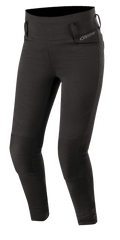 Alpinestars Banshee Women's Leggings, Black, fitted motorcycle riding leggings with reinforced ribbed knee panels, belt loops, and high-waisted design, sleek sporty look for urban road riding
