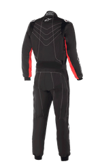 Alpinestars KMX-9 V3 Suit, Karting Suit, Black Red White, back view featuring red side panels on sleeves, white contrast stitching, and Alpinestars logo, professional motorsport racing gear