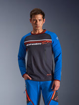 Alpinestars Maxdura Dual Jersey, Long-Sleeve Motorcycle Jersey, Dark Gray and Blue with Red Accents, Athletic Performance Design, Technical MTB and Motorsports Apparel