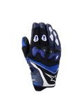 Alpinestars SP-R Pro Gloves, Motorcycle Racing Gloves, Bright Blue Navy and White, backhand view with blue divided TPU knuckle protector, white finger guards, Alpinestars star logo, and short cuff design