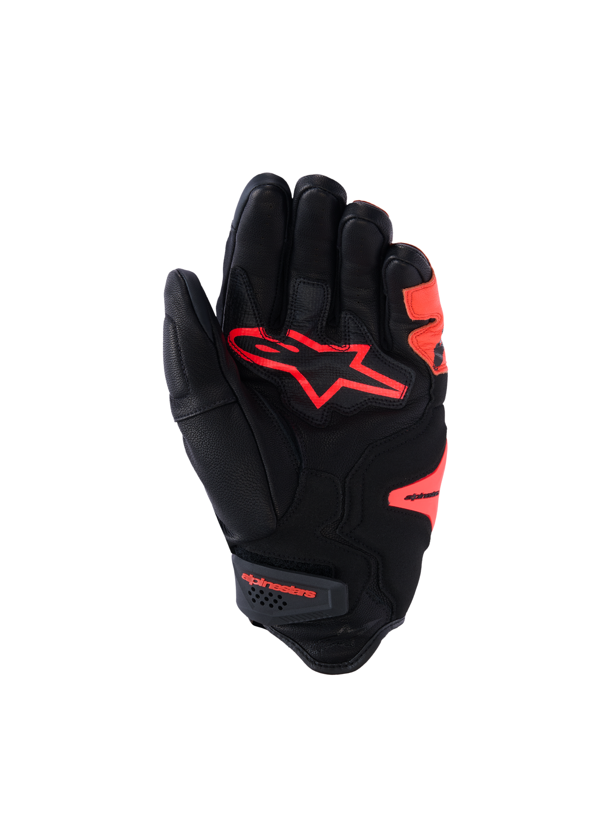 Alpinestars SP-R Tech motorcycle racing glove, short-cuff goat leather glove in black and red fluo with protective knuckle and reinforced palm