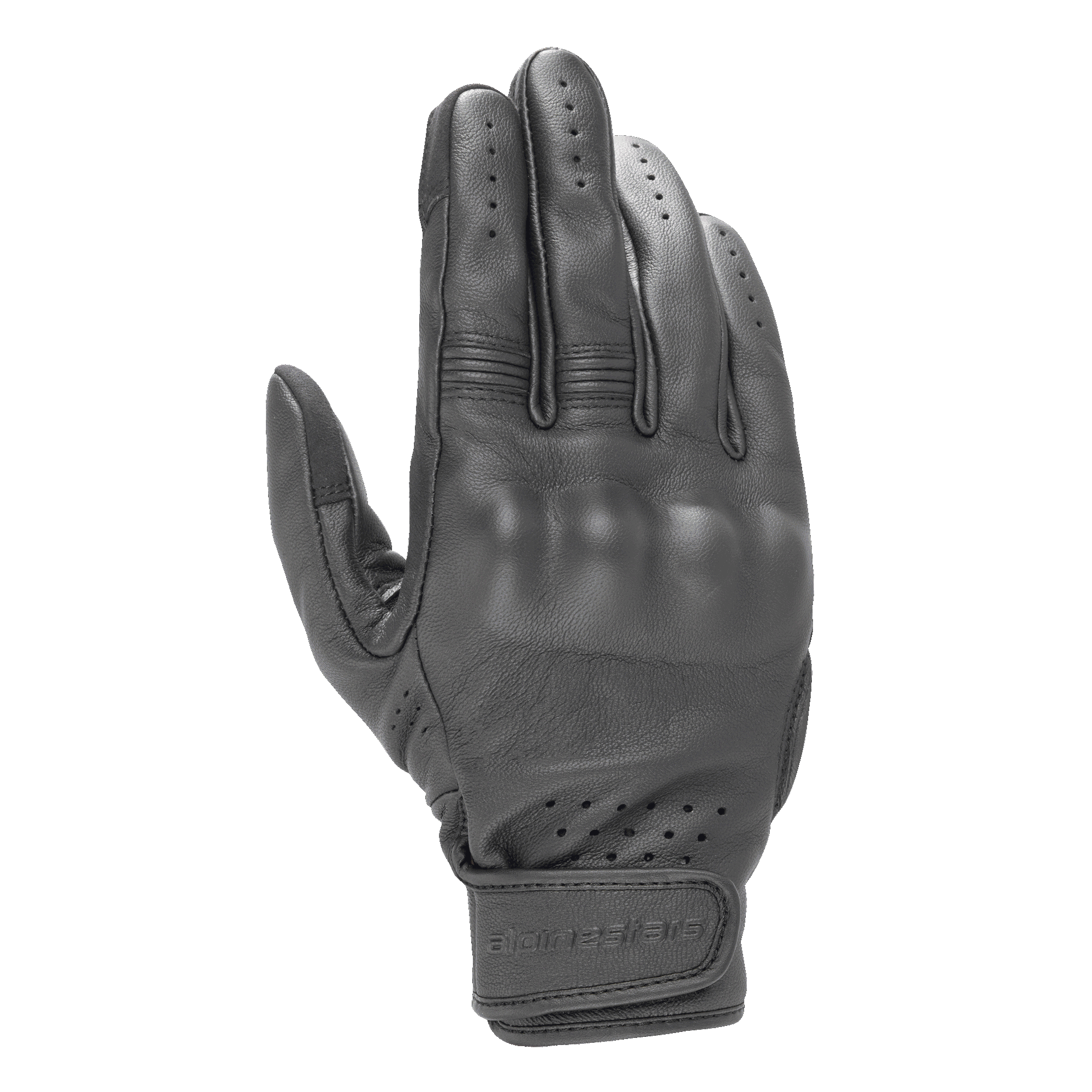 Alpinestars Dyno Leather Gloves, Black Motorcycle Gloves, Goat Leather Construction with Covered Hard Knuckle Protection, Perforated Ventilation on Fingers and Wrist, Velcro Strap Closure, Minimalistic Urban Design