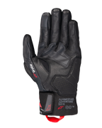 Alpinestars Belize V3 Drystar® Gloves, Black Motorcycle Touring Gloves, palm view featuring leather construction with perforated reinforcements, Drystar branding on the thumb, Adventure Tech logo on the cuff, and a red pull loop.