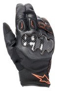 Alpinestars SMX-1 Drystar® Gloves, Motorcycle Riding Gloves, Black with Red Fluo accents, featuring a carbon effect knuckle protector, short cuff, leather and textile construction, waterproof Drystar® membrane