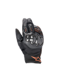Alpinestars Smx-1 Drystar® Gloves, waterproof motorcycle road gloves, black and red fluo, featuring carbon knuckle guards.