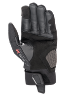 Alpinestars Hyde XT Drystar® XF Gloves, Motorcycle Gloves, Black, palm view featuring reinforced synthetic suede and leather texture, Drystar XF Extra Flow logo on the thumb, mid-length cuff with secure wrist strap, adventure touring design