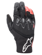 Alpinestars Hyde XT Drystar® XF Gloves, Motorcycle Adventure Touring Gloves, Black and Bright Red, featuring an extended viscoelastic knuckle guard, waterproof textile and leather construction, and white Alpinestars logo on the cuff