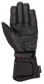 Alpinestars HT-5 Heat Tech Drystar® Gloves, Black, palm side view, featuring goat leather construction, palm slider, and adjustable wrist and cuff straps, waterproof and heated winter motorcycle touring gear