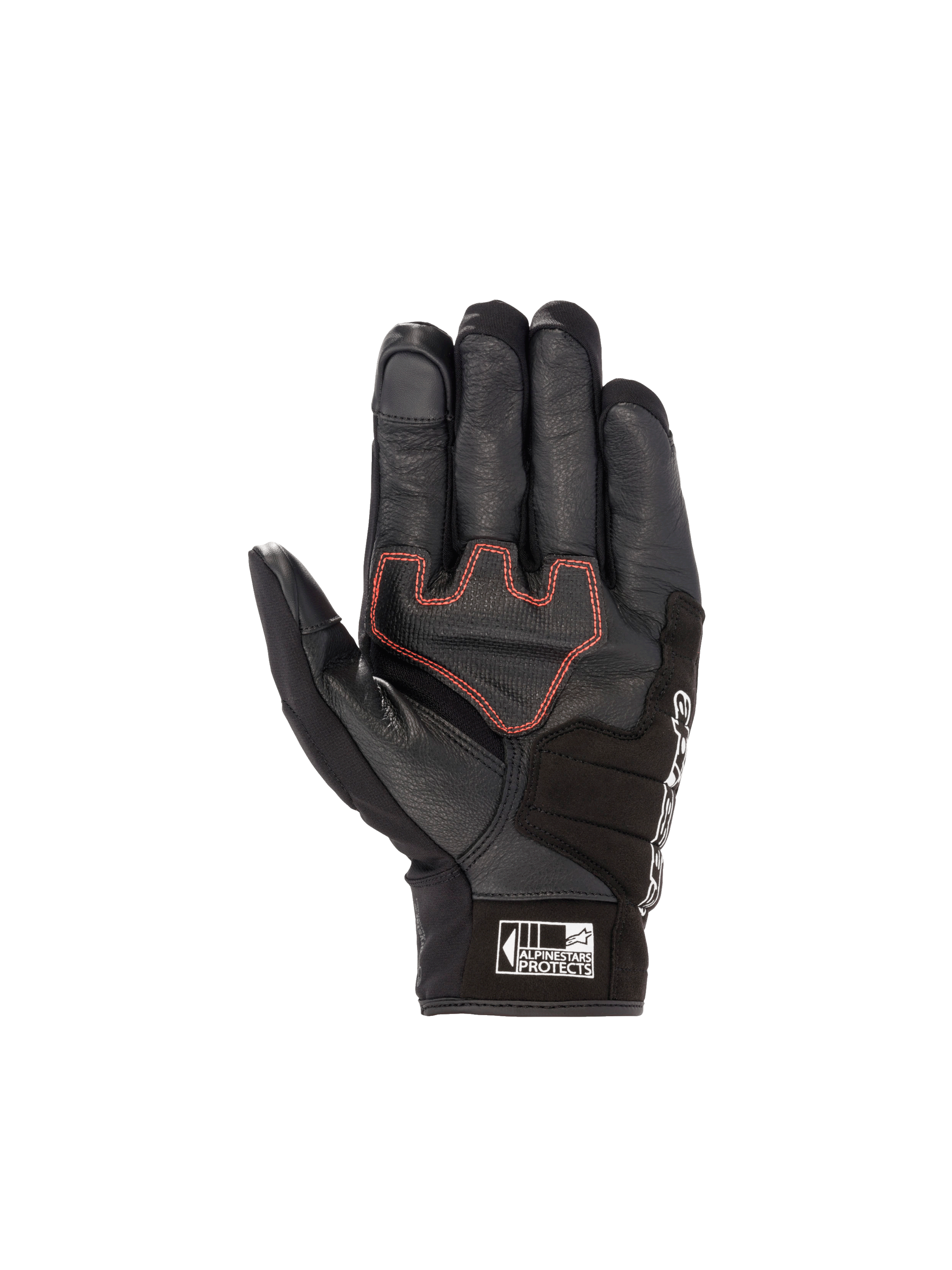 Honda SMX Z Drystar® Glove, waterproof black goat leather motorcycle glove with bright red accents and reinforced palm.