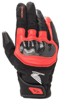 Honda SMX Z Drystar® Glove, Black and Bright Red Motorcycle Glove, Carbon Fiber Knuckle Guard, Leather and Textile Construction, Honda Branding, Waterproof Protection, Short Cuff with Wrist Strap