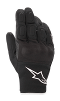 Alpinestars S-Max Drystar® Gloves, Short-Cuff Motorcycle Gloves, Black with white Astar logo, leather and stretch mesh construction, featuring padded finger details and knuckle protection, waterproof sport road gear