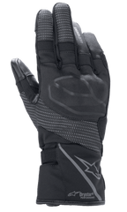 Alpinestars Women Stella Andes V3 Drystar Gloves, Black Anthracite, backhand view showing integrated knuckle armor, reflective ripstop panels, Alpinestars logo and Drystar Performance branding on the cuff, adventure touring motorcycle gear