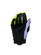 Alpinestars Youth & Kids Full Bore V2 Gloves, Motocross Gloves, Purple Yellow Fluo, palm view featuring black reinforced synthetic suede, neon yellow finger accents, and lavender thumb panel, durable construction for youth off-road riders