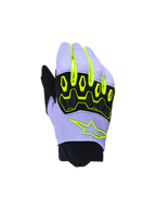 Alpinestars Youth & Kids Full Bore V2 Gloves, Motocross Gloves, Purple Yellow Fluo, featuring black TPR knuckle protection and neon yellow Alpinestars star logo, breathable construction with neoprene cuff, sporty off-road design
