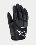 Alpinestars Youth 2024 Thermo Shielder Gloves, Black Motocross Gloves, backhand view showing neoprene construction, grey laser-laminated protective patterns, white Alpinestars logo and ASTARS branding, insulated for cool-weather off-road riding