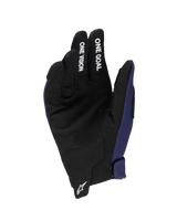 Alpinestars 2025 Youth Radar Gloves, Motocross Gloves, Night Navy and Black, showing synthetic suede palm with 'ONE GOAL' and 'ONE VISION' white text on fingers, white Astars logo on wrist, single-layer construction for off-road riding