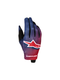 Alpinestars 2027 Youth Radar Gloves, Fire Red and Deep Blue motocross gloves with a stretch backhand.