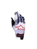 Alpinestars Youth Radar Gloves, gray and red camo motocross gloves with a stretch backhand and star logo.