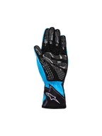 Alpinestars Youth Tech-1 K Race S V2 Graphic 1 Gloves, Cyan Black and White, palm view featuring white dotted silicone grip pattern, lightweight textile and synthetic suede construction with Alpinestars logo on the elasticated cuff