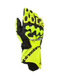 Alpinestars GP Plus R V3 Leather Gloves, Motorcycle Racing Gloves, Yellow Fluo and Black, featuring hard knuckle protectors, perforated ventilation zones, and secure cuff closure with bold branding.