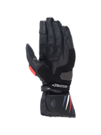 Alpinestars Honda SP-8 V3 Men's motorcycle racing gloves, black leather with red and blue accents and reinforced palm.
