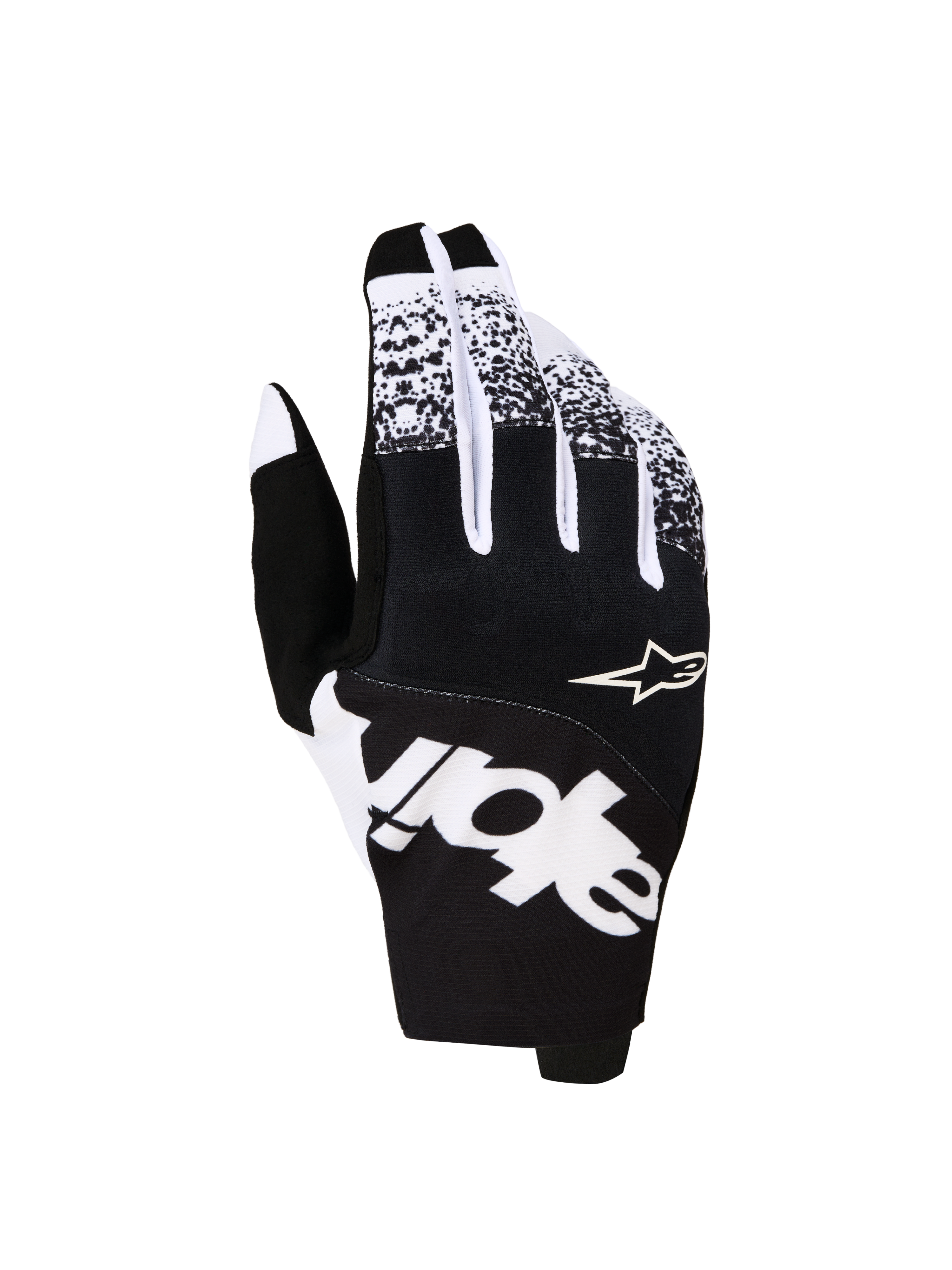 Alpinestars Techstar Gloves 2027, Men's Motocross Racing Gloves, Black and White with bold graphics and textile chassis.