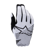 Alpinestars 2025 Radar Pro Gloves, Motocross Gloves, White and Black, backhand view featuring perforated mesh construction, black Alpinestars star logo with horizontal graphic lines, and black finger accents