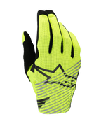 Alpinestars 2025 Radar Pro Gloves, Motocross Gloves, Yellow Fluo and Black, single-layer breathable mesh backhand, black star logo with diagonal gray stripes, high-performance gear for off-road racing