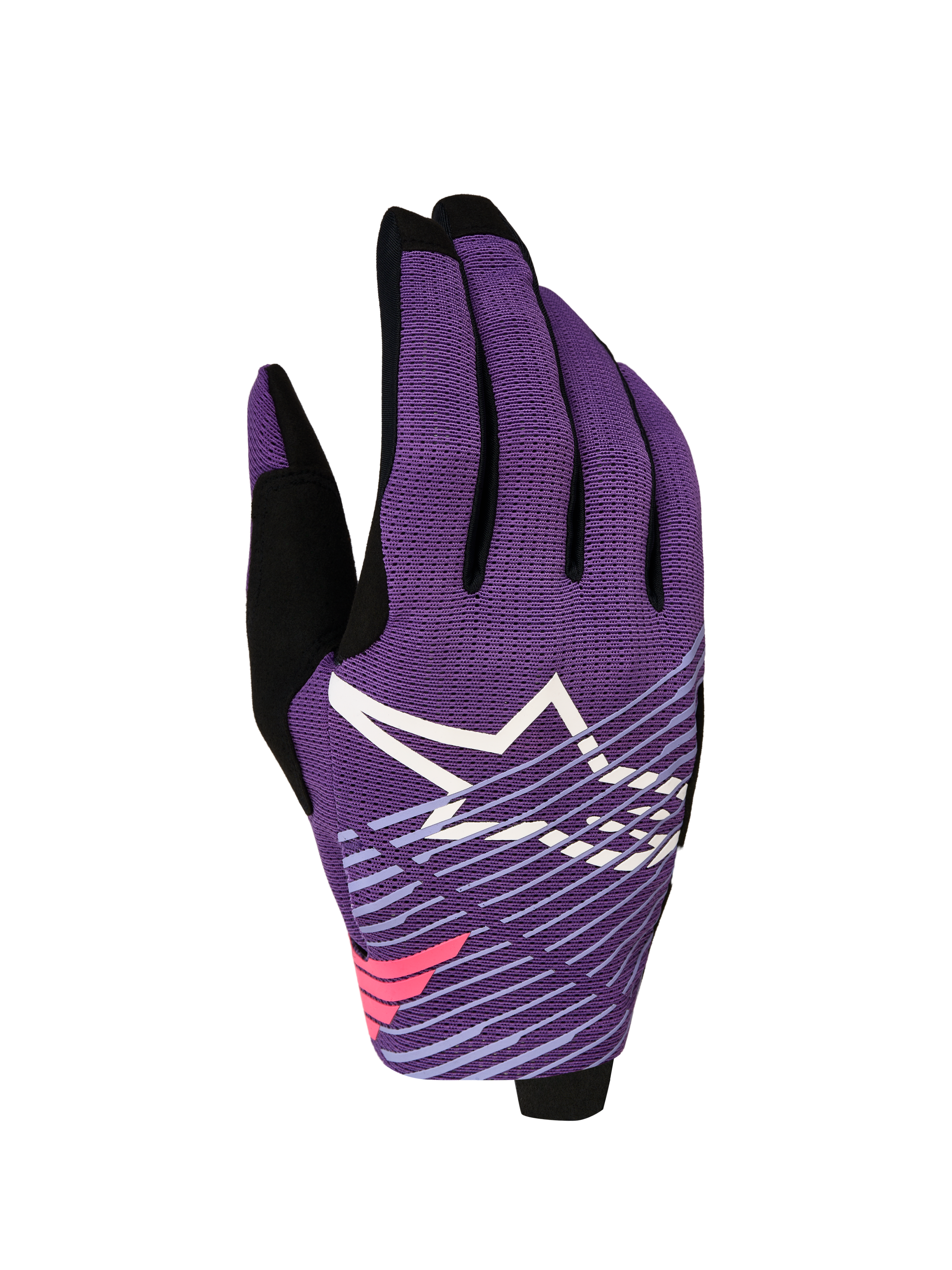 Alpinestars Radar Pro Gloves 2027, Men's Motocross Gloves in Deep Purple and Black with stretch mesh and star graphic logo.