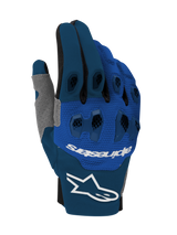 Alpinestars 2026 Pro-Dura Gloves, Motocross and Enduro Gloves, Navy Bright Blue and White, featuring two-piece TPR knuckle protection, multi-panel stretch construction, white Alpinestars logo on the cuff and branding on the backhand, technical off-road design