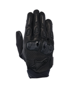 Alpinestars SP X 7 Gloves, short-cuff motorcycle road gloves, Black, featuring perforated leather for airflow, double-density TPU knuckle protection, Alpinestars star logo on the wrist, and ergonomic finger sliders