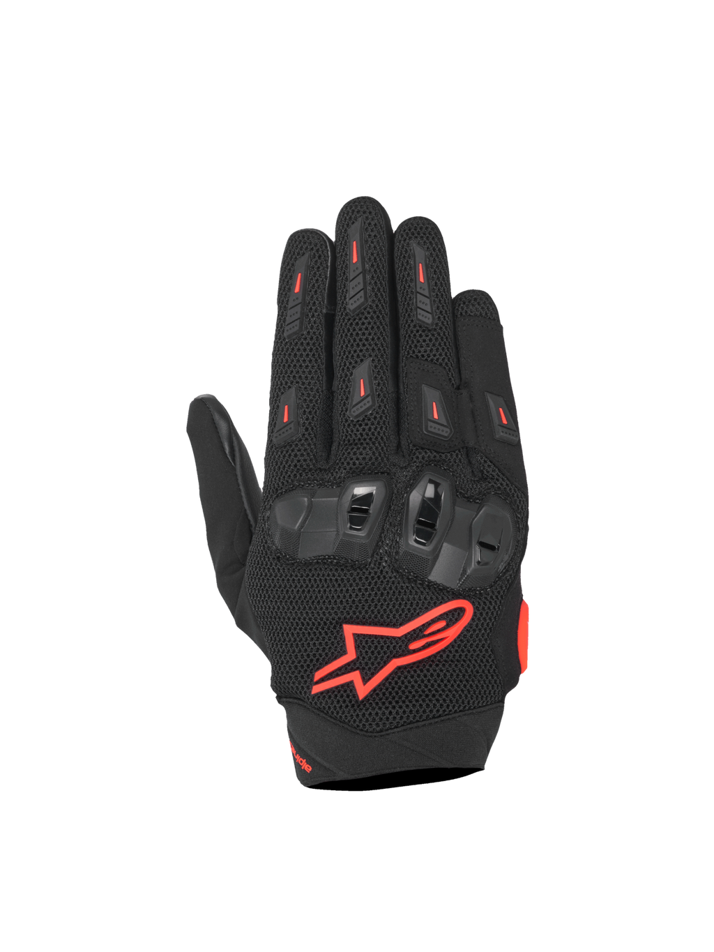 Alpinestars SP X 5 Air Gloves, black and red fluo motorcycle racing gloves with 3D mesh and TPU knuckle protection.